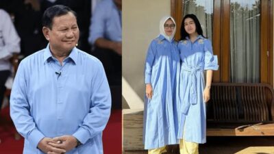 Gunakan Busana Biru Prabowo, Ini Gaya Lebaran Airin Rachmi Diany dan Putrinya