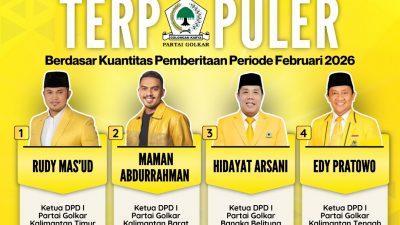 Ketua DPD I Partai Golkar Terpopuler Berdasar Kuantitas Pemberitaan Periode Februari 2026