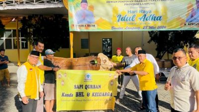 Partai Golkar Lampung Sembelih 65 Hewan Kurban, Hanan A Rozak Angkat Nilai Keikhlasan